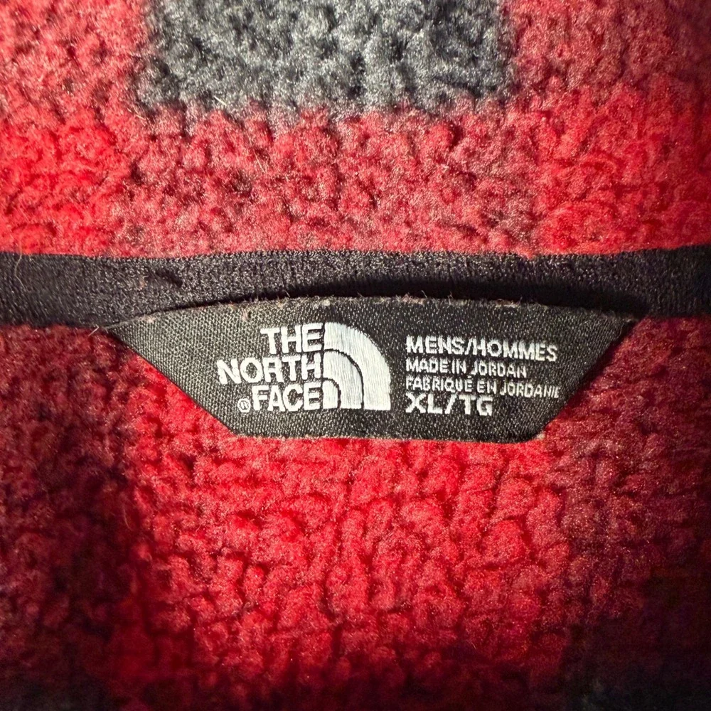 The North‎ Face Fleece Pullover Mens XL Red Black Buffalo Plaid Quarter Zip READ